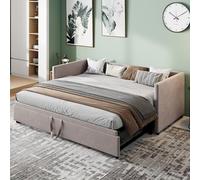 BestAlice Divano letto pieghevole 90/180 x 200 cm, con rete a doghe, Divano allungabile a 2 posti, letto matrimoniale, tessuto vellutato, grigio,Nessun materasso