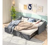 BestAlice Divano letto pieghevole 90 x 200 cm, con rete a doghe, Divano allungabile a 2 posti, divano letto estraibile matrimoniale, tessuto vellutato,grigio,Nessun materasso