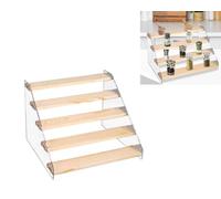 BestAlice Espositore in legno, espositore in acrilico trasparente a 4 ripiani, organizer per spezie e spezie, espositore multifunzione in legno, 30 cm