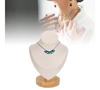BestAlice Espositore per Collane, Busto per Gioielli Espositore per Collane Porta Gioielli, Collana Manichino Busto per Collana Busto per Gioielli in Legno PU in Pelle per Negozio(Beige)