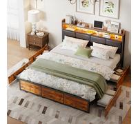 BestAlice Letto con cassetti, 180 x 200 cm, comodino imbottito con LED, letto matrimoniale con doghe in metallo, con 4 cassetti, in pelle PU, moderno, nero opaco (180 x 200 cm)