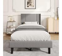 BestAlice Letto imbottito 90 x 200 cm, struttura letto con rete a doghe, letto singolo, letto per ragazzi, letto per adulti, moderno, lino, grigio