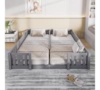 BestAlice Letto per bambini 180 x 200, letto matrimoniale con protezione anti-caduta e rete a doghe, letto Montessori, 90 x 200 cm, letto singolo 2 in 1, per 2 bambini, in legno massiccio, grigio
