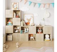 BestAlice Libreria con 4 ante e 8 scomparti, scaffale per ufficio, scaffale decorativo, per presentazione, per soggiorno, ufficio, 60 x 30 x 125 cm, colore legno naturale