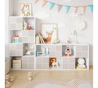 BestAlice Libreria con 4 ante e 8 scomparti, scaffale per ufficio, scaffale decorativo, per presentazione, per soggiorno, ufficio, 60 x 30 x 125 cm, bianco avorio
