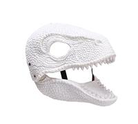 BestAlice Maschera di dinosauro ispirata al film con ganascia aperta, consistenza e colore realistici, occhio e cinturino di sicurezza, maschera di dinosauro testa di dinosauro (bianco)
