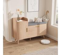 BestAlice Panca porta scarpe con cassetto flip naturale ingresso scarpiera con seduta imbottita, armadietto a forma di L per corridoio, camera da letto, soggiorno, ufficio