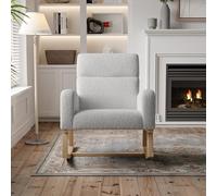 BestAlice Sedia a dondolo, grigio chiaro Teddy Velvet sedia a dondolo con tasche laterali, comoda poltrona da giardino, sedia da allattamento imbottita, poltrona reclinabile per soggiorno, camera da