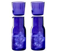BestAlice Set di 2 caraffe da comodino e bicchieri, 500 ml, stile vintage, con bicchiere, bicchiere in vetro trasparente, per camera da letto, con vassoio e coperchio inferiore in silicone.