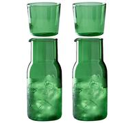 BestAlice Set di 2 caraffe da comodino e bicchieri, 500 ml, stile vintage, in vetro trasparente, per camera da letto