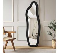 BestAlice Specchio intero 140 x 45 cm, grande asimmetrico, con cornice in tessuto di velluto, moderno, da appendere, in piedi, inclinabile, per camera da letto, nero