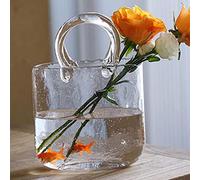 BestAlice Vaso da borsetta per fiori, vaso in vetro con ciotola per pesci, vaso di fiori unico per borsa, decorativo, vaso in vetro trasparente con manici a forma di borsa per la decorazione