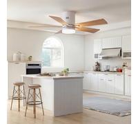 BestAlice Ventilatore da soffitto da 132 cm con illuminazione e telecomando, 3 pale in legno, LED dimmerabile con ventilatore, pale su entrambi i lati (legno naturale, 106 cm, versione compensato)