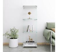 BestAlice Vetrina in vetro, 125 x 42 x 36 cm, 3 ripiani, armadio in vetro, mobile di presentazione in vetro con anta in serratura, vetrina su base per soggiorno, ufficio, bianco