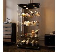 BestAlice Vetrina in vetro con LED, 164 x 80,5 x 36,5 cm, 2 ante 4 ripiani armadio in vetro, vetrina bar soggiorno con porta bloccabile, vetrina indipendente per soggiorno e ufficio nero