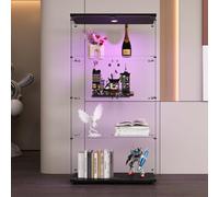 BestAlice Vetrina in vetro con LED, 164 x 80 x 36,5 cm 4 ripiani armadio in vetro, mobile di presentazione in vetro con anta in serratura, vetrina su base per soggiorno, ufficio (4 strati neri+LED)