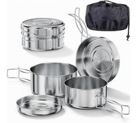 Bestargot Set di pentole da campeggio, in acciaio inox, per esterni, 900 ml + 600 ml, 4 pezzi, per fornelli a gas e fornelli da campeggio