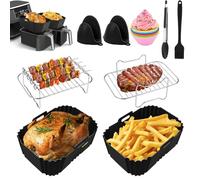 Bestash Accessori per Friggitrice ad Aria,Teglie per Friggitrice ad Aria,Riutilizzabile Friggitrice ad Aria Accessori per Ninja Dual AF400EU AF300EU, Friggitrice ad Aria Doppia 7,6L-9,5L (Dual Nero）