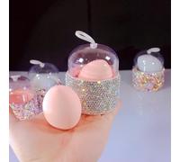 Bestbling Bling Capsule Makeup Sponge Set - Spugna a doppio uso, spugna per cipria, a forma di uovo, contenitore antipolvere (argento)