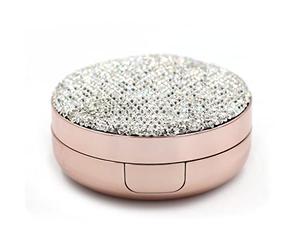 Bestbling bling - Contenitore per cipria vuoto, con bordo dorato, 15 g, 14,2 g, con cuscino d'aria, spugna e specchio, colore: Oro, Argento, Bling