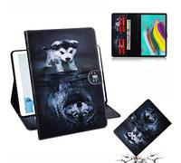 Bestcatgift Galaxy Tab S5e Flip Wallet Custodia, [Painting Series][Cards Slots] PU Leather Folio Wallet Cover per Samsung Tab S5e 10.5 inch 2019/T720/T725 - Wolf & Dog