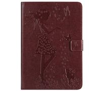 Bestcatgift iPad Mini PU Leather Wallet Custodias,[Embossed Women And Cats][Wake/Sleep Function][Touch Pen Cover] iPad Mini Smart Cover Wallet Custodia per iPad Mini 1 2 3 - Brown