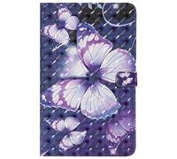 Bestcatgift PU Leather Wallet Custodia per Galaxy Tab A 10.1, [3D Relief Pattern][Touch Pen Cover] Smart Flip Cover per Galaxy Tab A 10.1 inch SM-T580 SM-T585 - Purple Butterfly