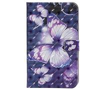 Bestcatgift PU Leather Wallet Custodia per Galaxy Tab A 7.0, [3D Relief Pattern][Wake/Sleep Function][Touch Pen Cover] Smart Flip Cover per Galaxy Tab A 7.0 inch SM-T280 SM-T285 - Purple Butterfly