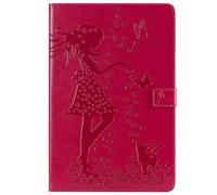 Bestcatgift Tab A 10.5 2018 PU Leather Wallet Custodias,[Embossed Women And Cats][Touch Pen Cover] Flip Cover Wallet Custodia per Samsung Galaxy Tab A 10.5 inch SM-T830/SM-T835/Tab S4 2018 - Rose Red