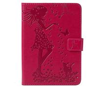 Bestcatgift Whiel 4 PU LeatherWallet Custodias,[Embossed Women And Cats][Touch Pen Cover] Whiel 6.0 inch Flip Cover Wallet Custodia per Amazon Whiel 1 2 3 - Rose Red