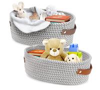 Bestcool cestini portaoggetti, 2 Pezzi Cestini in Corda di Cotone Set Cestino Intrecciato Cestini Cesto Portaoggetti Pieghevole con Maniglie per Armadi Cassetto Armadio Ripiano Comò (2 Misure)