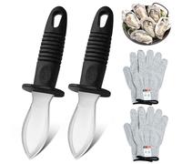 Bestdin Coltello per ostriche - 2 Pezzi Coltello Ostriche con 2 Coppie Guanti Antitaglio Alimentari, Coltello per Ostriche In Acciaio Inox con Impugnatura Ergonomica, Apri Ostriche Professionale