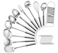 Bestdin Set di Set Utensili Cucina - 12 Pezzi di Utensili da Cucina in Acciaio Inossidabile, Resistenti al Calore, con Ganci, Contiene Accessori da Cucina come Mestoli Cucina, Spatola