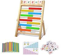 Bestdon Diapositive per bambini, per la scuola elementare, per il conteggio e il calcolo, 100 perline multicolori con bastoncini di conto, carte di alfabeto numerico