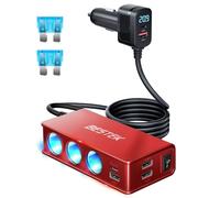 BESTEK Caricatore Auto USB-C PD USB QC3.0 Caricabatterie da Auto 180W, 9 in 1 Adattatore per Accendisigari 12V/24V con 3 Prese & 6 Porte con Display LED per iPhone Dash Cam