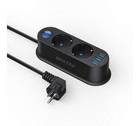 BESTEK Multipresa 2 prese con 3 porte USB Mini multipresa elettrica 2500 W adatta per casa, dormitori, uffici, viaggi e altri scenari