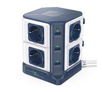 BESTEK Multipresa Ciabatta Elettrica Verticale a 8 Prese Schuko (a due spine) e 6 Porte USB con Interruttore Indipendente, 1500J Surge Protezione