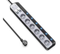 BESTEK Multipresa per sovratensioni con 6 prese con 4 porte USB multiple 900 J, protezione da sovratensione e protezione contro i fulmini, multipresa elettrica con interruttore individuale, 3600 W,