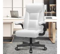 BestEra Sedia da ufficio in pelle, ergonomica, grande e alta, con braccioli regolabili e ribaltabili, per computer (bianco lucido)