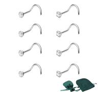 Bestevery 8 Pezzi Titanio Piercing Naso, Orecchino Naso Brillantino, Anello Nostril Orecchino, Anelli Naso Stud, Con Borsa In Velluto Verde Scuro, Non Provoca Facilmente Allergie, Per Uomini e Donne