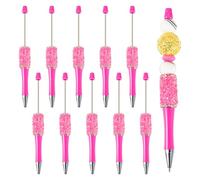 Bestewelry 10 penne a sfera in plastica ABS con perline di cristallo, fatte a mano, penne per fai da te personalizzate con perline per gioielli, fucsia