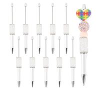 Bestewelry 10 penne a sfera in plastica ABS con perline di cristallo, fatte a mano, penne per fai da te personalizzate con perline per gioielli, bianco
