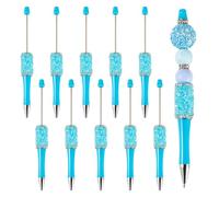 Bestewelry 10 penne a sfera in plastica ABS con perline di cristallo, fatte a mano, penne personalizzate per fai da te con perline per gioielli, blu cielo scuro