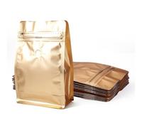 Bestewelry 10 sacchetti per chicchi di caffè con valvola, fondo piatto, in piedi e con cerniera, rettangolari, color oro, richiudibili, per caramelle, biscotti, snack, 20 x 13 x 0,2 cm