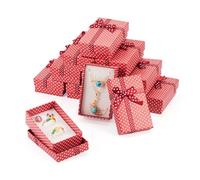Bestewelry 12 scatole di cartone per gioielli, 8 x 5 x 2,5 cm, con stampa a pois, scatola portagioie rettangolare riempita con spugna, con fiocco, per bracciali, collane, orecchini, espositori - rosso