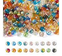 Bestewelry 180 perline in vetro trasparente sfaccettato, 8 mm, placcate colore AB, perline sfuse rotonde per fai da te, artigianato, bracciali, creazione di gioielli