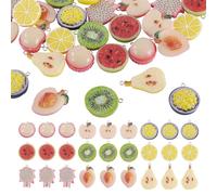 Bestewelry 27 ciondoli a forma di frutta, in resina, a forma di anguria, a forma di pera, con retro piatto, con anello, per collane, orecchini, portachiavi, gioielli fai da te