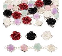 Bestewelry 28 ciondoli a forma di fiore in resina a forma di rosa 3D a forma di rosa, ciondoli colorati piccoli con collegamenti floreali con doppi anelli, per la creazione di gioielli di San