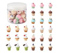 Bestewelry 36 ciondoli in resina a forma di cupcake, imitazione cibo, dessert, torta, con anello, per fai da te, artigianato e creazione di gioielli, Resina, Resina