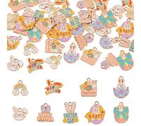 Bestewelry 40 ciondoli in lega smaltata a tema pasquale, ciondoli smaltati a forma di coniglio pasquale, per vacanze, portachiavi, orecchini, collane, portachiavi, bracciali, gioielli fai da te